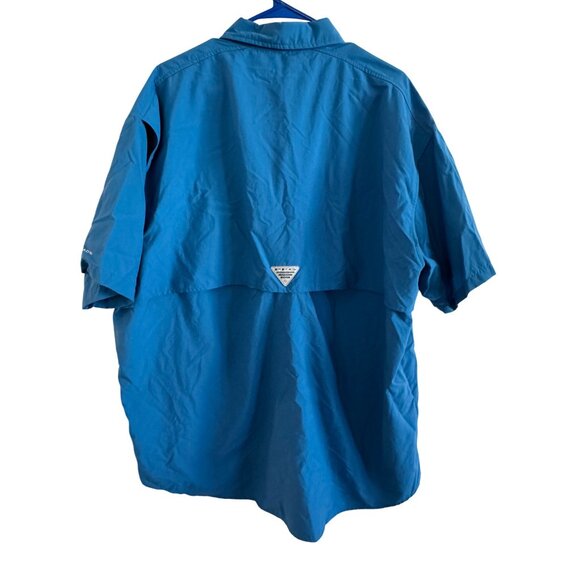 Columbia Bahama PFG Mens XL Tactel Nylon Blue Solid Outdoor Fishing Shirt Short - Picture 2 of 7